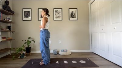 Samantha beginning the 32-minute movement practice
